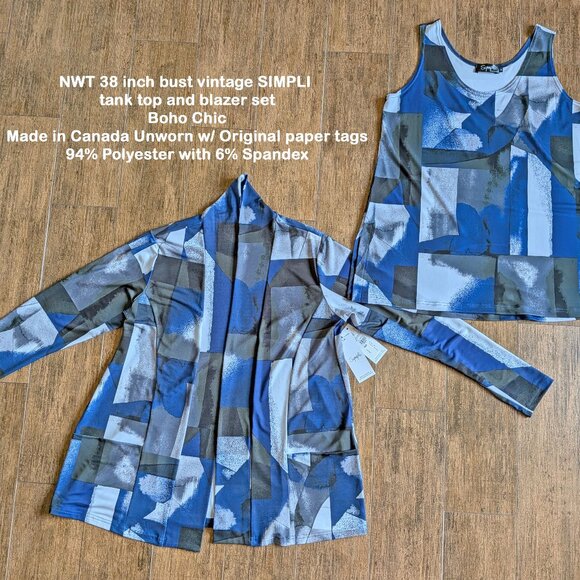 NWT 38" bust vintage SIMPLI tank top & blazer set, Boho Chic, Made in Canada - Picture 17 of 17